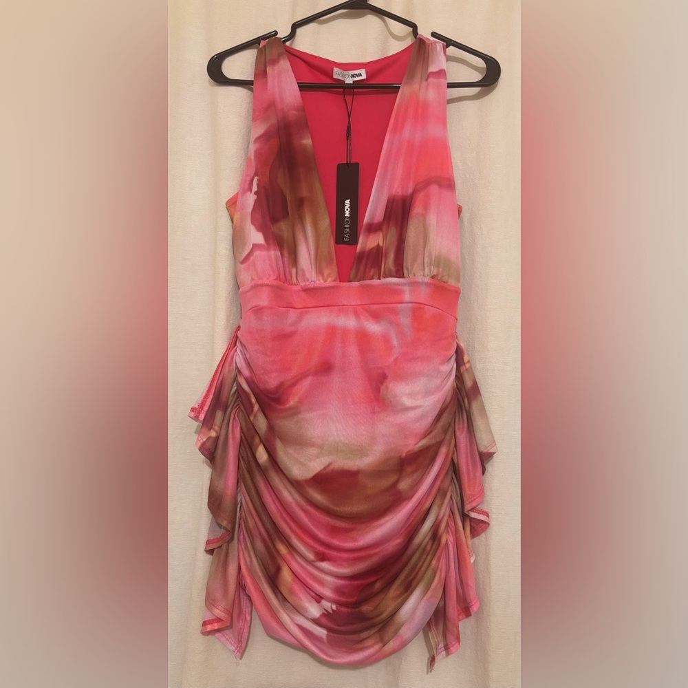 Multicolored Asymmetrical Plunge Bodycon Dress